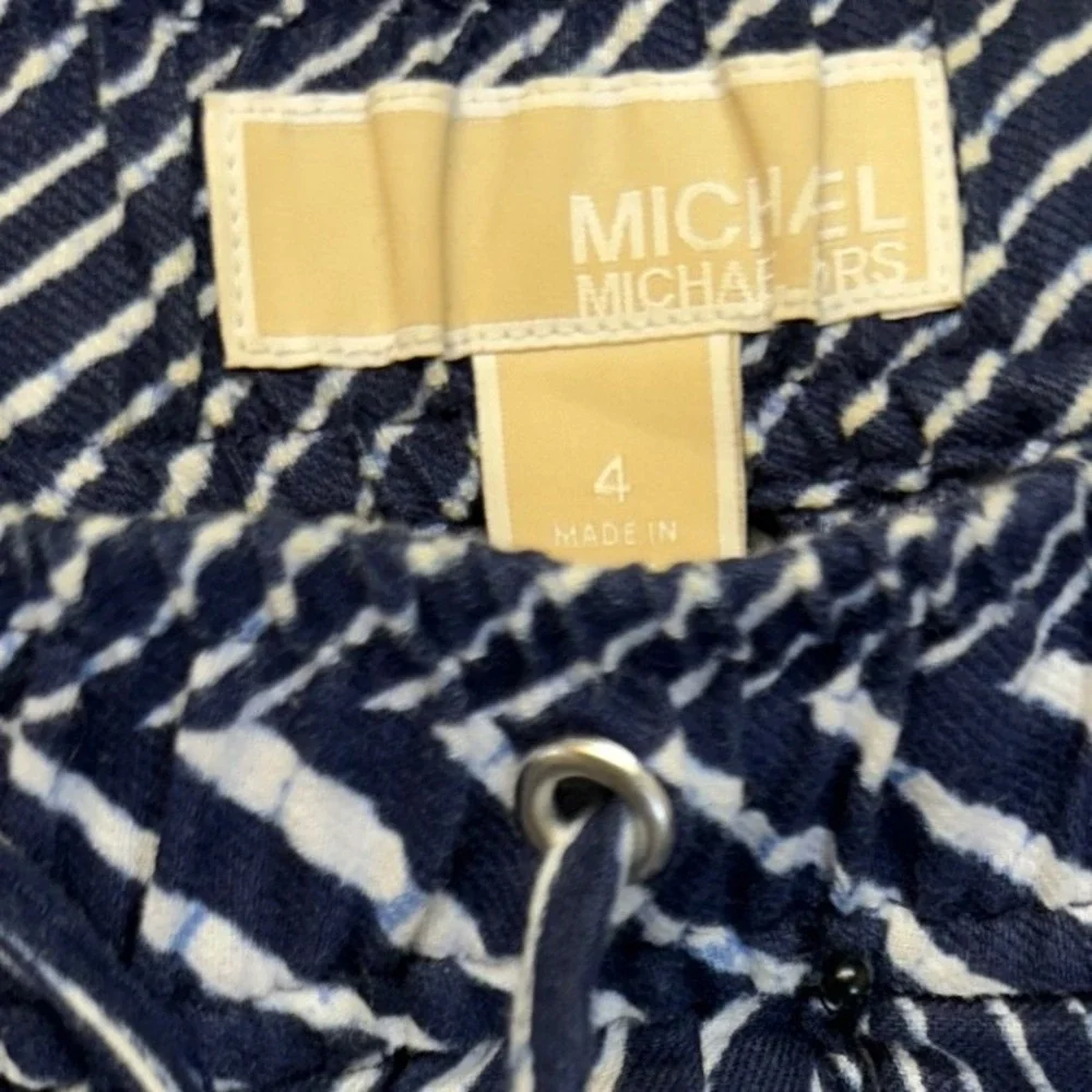 Michael Kors Wide Leg Pants‎ Womens Size 4 Navy White Chevron Linen